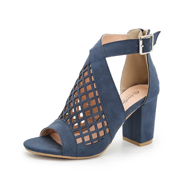 Vintage / Retro Black Pierced Womens Sandals 2022 Street Wear X-Strap 7 cm Thick Heels Open / Peep Toe Sandals High Heels