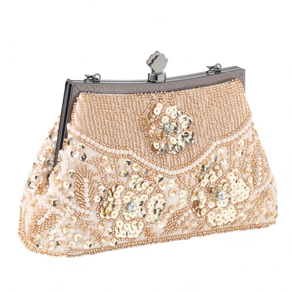 Vintage / Originale Scintillantes Beige Perlage Faux Diamant Paillettes Promo Pochette 2023