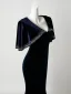 Vintage / Retro Navy Blue Sequins Velvet Prom Dresses Trumpet / Mermaid 2026 V-Neck Short Sleeve Floor-Length / Long Formal Dresses