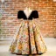 Vintage / Retro Black Pearl Rhinestone Printing Birthday Flower Girl Dresses 2024 Ball Gown Scoop Neck Short Sleeve Floor-Length / Long