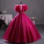 Vintage / Retro Ethnic Fuchsia Beading Prom Dresses 2023 Ball Gown Scoop Neck Ruffle Short Sleeve Backless Floor-Length / Long Prom Formal Dresses