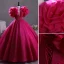 Vintage / Retro Ethnic Fuchsia Beading Prom Dresses 2023 Ball Gown Scoop Neck Ruffle Short Sleeve Backless Floor-Length / Long Prom Formal Dresses