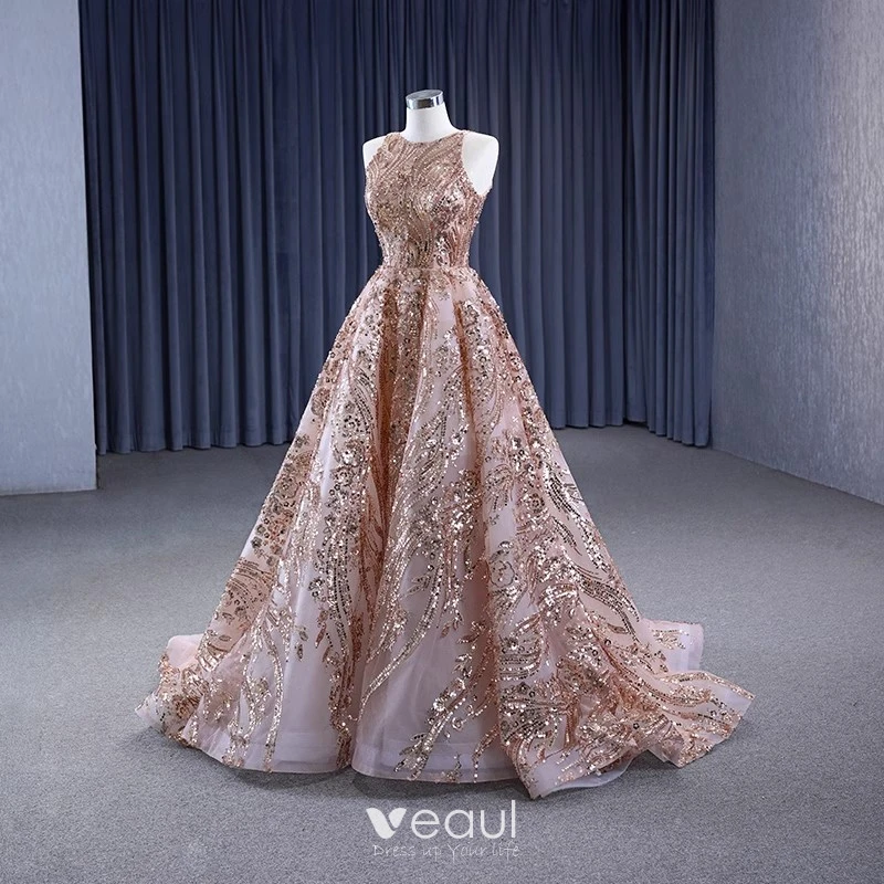Rose Gold Sequin Prom Dresses with Deep V-neckline vestido de formatur –  loveangeldress