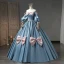 Lovely Pool Blue Bow Prom Dresses 2023 Ball Gown Off-The-Shoulder Short Sleeve Backless Floor-Length / Long Prom Formal Dresses