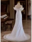 Schlicht Weiß Gespaltete Front Leichtes Brautkleider / Hochzeitskleider 2024 Meerjungfrau Off Shoulder Kurze Ärmel Rückenfreies Sweep / Pinsel Zug Hochzeit