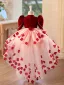 Chic / Belle Bordeaux Appliques Asymétrique Anniversaire Robe Ceremonie Fille 2025 Robe Boule Col Haut Gonflée Manches Longues