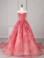 Flower Fairy Candy Pink Floral Appliques Prom Dresses 2025 Ball Gown Strapless Sleeveless Backless Sweep Train Formal Dresses