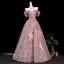 Traumhaft Rosa Applikationen Stickerei Ballkleider 2026 Ballkleid Off Shoulder Kurze Ärmel Rückenfreies Lange Festliche Kleider