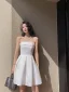 Sexy Ivory Party Dresses Cocktail Party 2022 A-Line / Princess Strapless Sleeveless Backless Knee-Length Formal Dresses