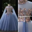 Chic / Beautiful Ocean Blue Beading Sequins Prom Flower Girl Dresses 2022 Ball Gown High Neck Long Sleeve Floor-Length / Long Flower Girl Dresses