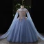 Elegant Sky Blue Beading Sequins Birthday Flower Girl Dresses 2022 Ball Gown High Neck Long Sleeve Floor-Length / Long Flower Girl Dresses