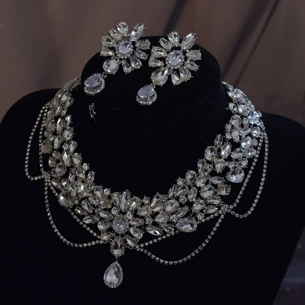 Sparkly Silver Rhinestone Zircon Alloy Wedding Earrings Necklace Accessories 2025