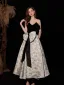 Charming Black Floral Evening Dresses 2022 A-Line / Princess Strapless Sleeveless Bow Backless Floor-Length / Long Evening Party Formal Dresses