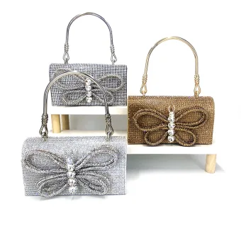 Sparkly Silver Rhinestone Butterfly Alloy Prom Clutch Bags 2024