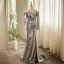Glitzernden Silber Pailletten Gespaltete Front Ballkleider 2024 Meerjungfrau Off Shoulder Lange Ärmel Rückenfreies Sweep / Pinsel Zug Ball Festliche Kleider