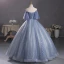 Schöne Meeresblau Perlenstickerei Ballkleider 2023 Ballkleid Off Shoulder Kurze Ärmel Rückenfreies Lange Ball Festliche Kleider