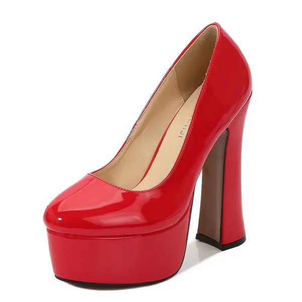 Vintage / Retro Black Cocktail Party Waterproof Pumps 2023 14 cm Thick Heels Round Toe Pumps High Heels