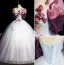 Elegant Sky Blue Rhinestone Sequins Appliques Lace Flower Prom Dresses 2023 Ball Gown Scoop Neck Puffy Short Sleeve Backless Floor-Length / Long Formal Dresses