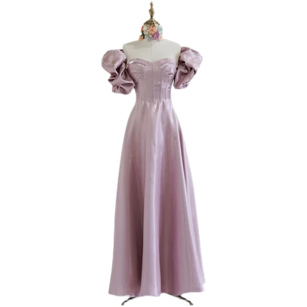 Chic / Beautiful Lavender Prom Dresses 2022 A-Line / Princess Strapless Puffy Short Sleeve Backless Floor-Length / Long Prom Formal Dresses