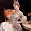 Flower Fairy White Floral Prom Dresses 2023 A-Line / Princess Off-The-Shoulder Short Sleeve Backless Floor-Length / Long Prom Formal Dresses