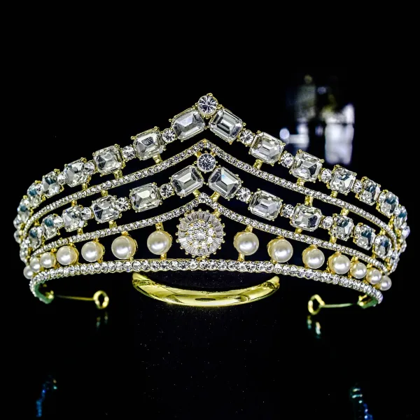 Barokk Sølv Perle Rhinestone Bryllup Tiara 2022 Legering Har Tilbehor