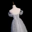 Sexy Grey Beading Pearl Rhinestone Prom Dresses 2023 A-Line / Princess Off-The-Shoulder Short Sleeve Backless Floor-Length / Long Prom Formal Dresses