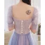 Elegant Purple Lace Flower Bridesmaid Dresses 2022 A-Line / Princess Beading Pearl Sequins Short Sleeve Backless Floor-Length / Long Bridesmaid Wedding Party Dresses