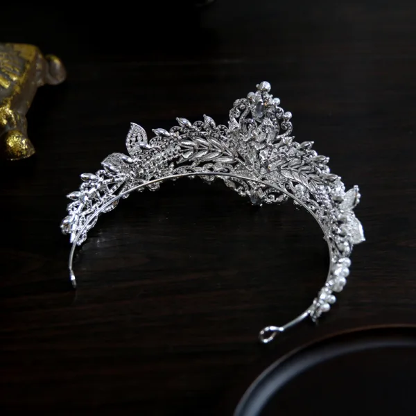Barock Silver Legering Pärla Rhinestone Brud Huvudbonad 2023 Bröllop