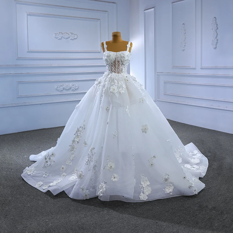High-End White Beading Pearl Sequins Lace Flower Appliques Wedding Dresses 2023 Ball