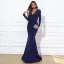 Vintage / Retro Burgundy Split Front Evening Dresses 2022 Trumpet / Mermaid V-Neck Long Sleeve Floor-Length / Long Evening Party Formal Dresses