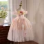 Flower Fairy Blushing Pink Appliques Sequins Birthday Tea-length Flower Girl Dresses 2025 Ball Gown Scoop Neck Short Sleeve
