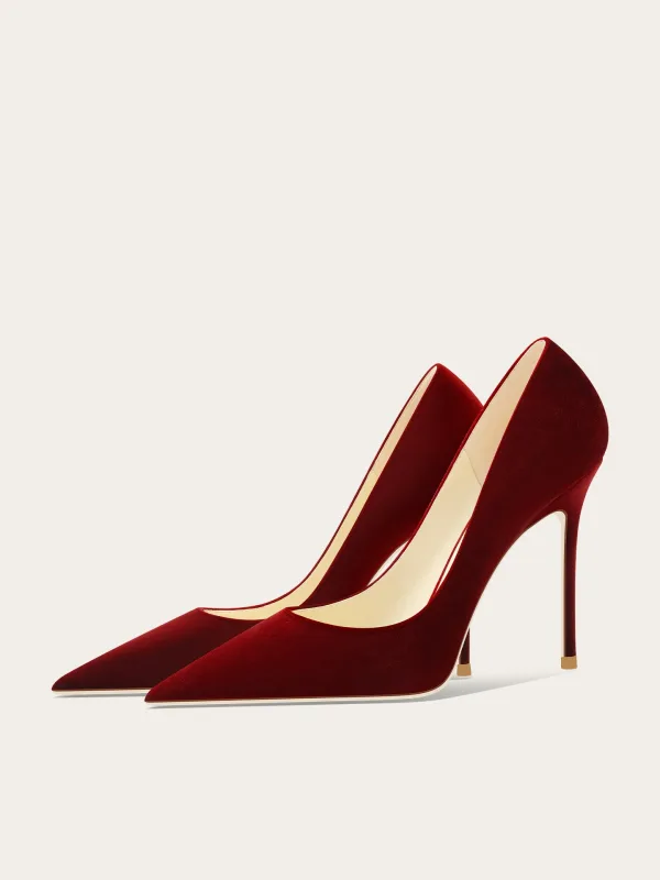 Chic / Beautiful Red Evening Party Suede Pumps 2026 Leather 10 cm Stiletto Heels Pointed Toe Pumps High Heels