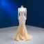 Luxury / Gorgeous Champagne Beading Sequins Lace Flower Evening Dresses 2023 Trumpet / Mermaid Deep V-Neck Long Sleeve Backless Court Train Evening Party Formal Dresses