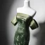 Chinese style Clover Green Printing Prom Cheongsam 2024 Trumpet / Mermaid Off-The-Shoulder Short Sleeve Backless Floor-Length / Long