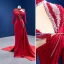 High-end Red Beading Pearl Sequins Evening Dresses Trumpet / Mermaid 2022 High Neck Long Sleeve Court Train Evening Party Formal Dresses