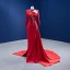 High-end Red Beading Pearl Sequins Evening Dresses Trumpet / Mermaid 2022 High Neck Long Sleeve Court Train Evening Party Formal Dresses