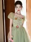 Chic / Belle Vert Cendré Appliques Paillettes Robe De Bal 2024 Princesse Bretelles Spaghetti Manches Courtes Dos Nu Longue Tulle Promo Robe De Ceremonie