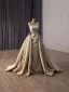 High End Gelb Handgefertigt Perlenstickerei Strass Pailletten Satin Ballkleider 2026 Meerjungfrau One-Shoulder Ärmellos Sweep / Pinsel Zug Festliche Kleider
