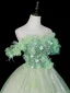 Fée Des Fleurs Vert Cendré Appliques Perlage En Dentelle Fleur Paillettes Robe De Bal 2026 Robe Boule De l'épaule Manches Courtes Dos Nu