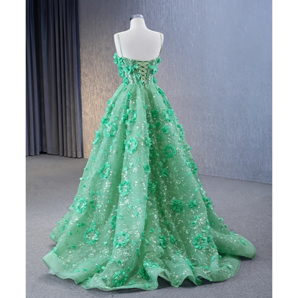 High-end Green Beading Appliques Sequins Prom Dresses 2023 A-Line / Princess Spaghetti Straps Sleeveless Backless Floor-Length / Long Prom Formal Dresses