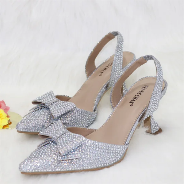 Charming Multi-Colors Rainbow Rhinestone Bow Womens Sandals Clutch Bags 2023 8 cm Stiletto Heels Evening Party Pointed Toe Sandals High Heels Clutch Bags