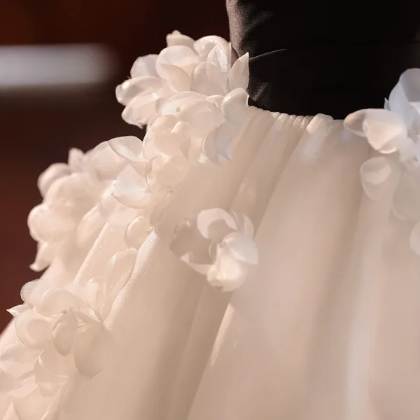 Chic / Belle Noire Appliques Anniversaire Robe Ceremonie Fille 2025 Bretelles croisées Robe Boule Bustier Sans Manches Dos Nu Train De Balayage