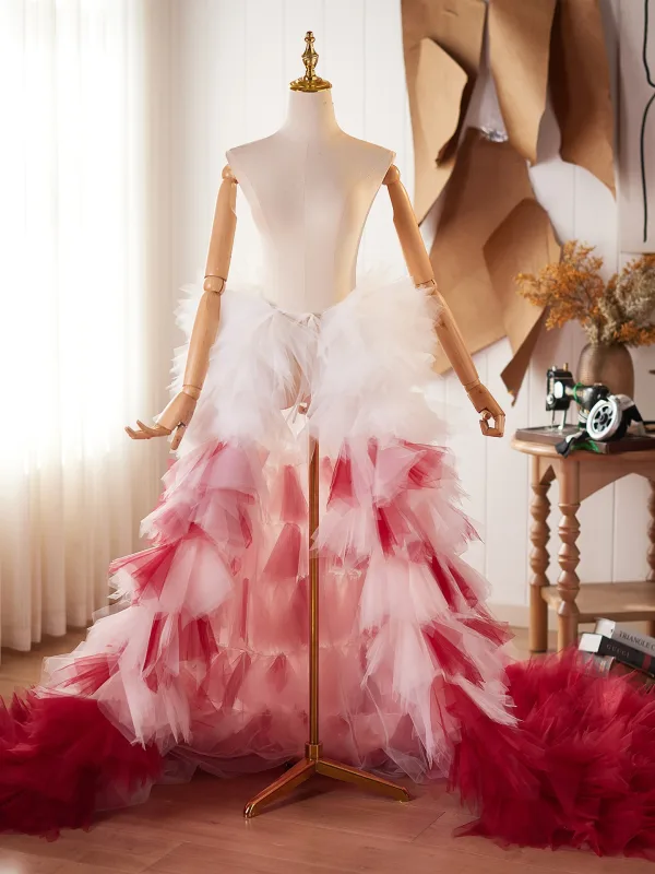 Fashion Red Two Tone Cascading Ruffles Prom Shawls 2026 Tulle