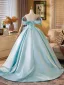 Élégant Vert Citron Robe De Bal 2025 Robe Boule De l'épaule Manches Courtes Dos Nu Train De Balayage Promo Robe De Ceremonie