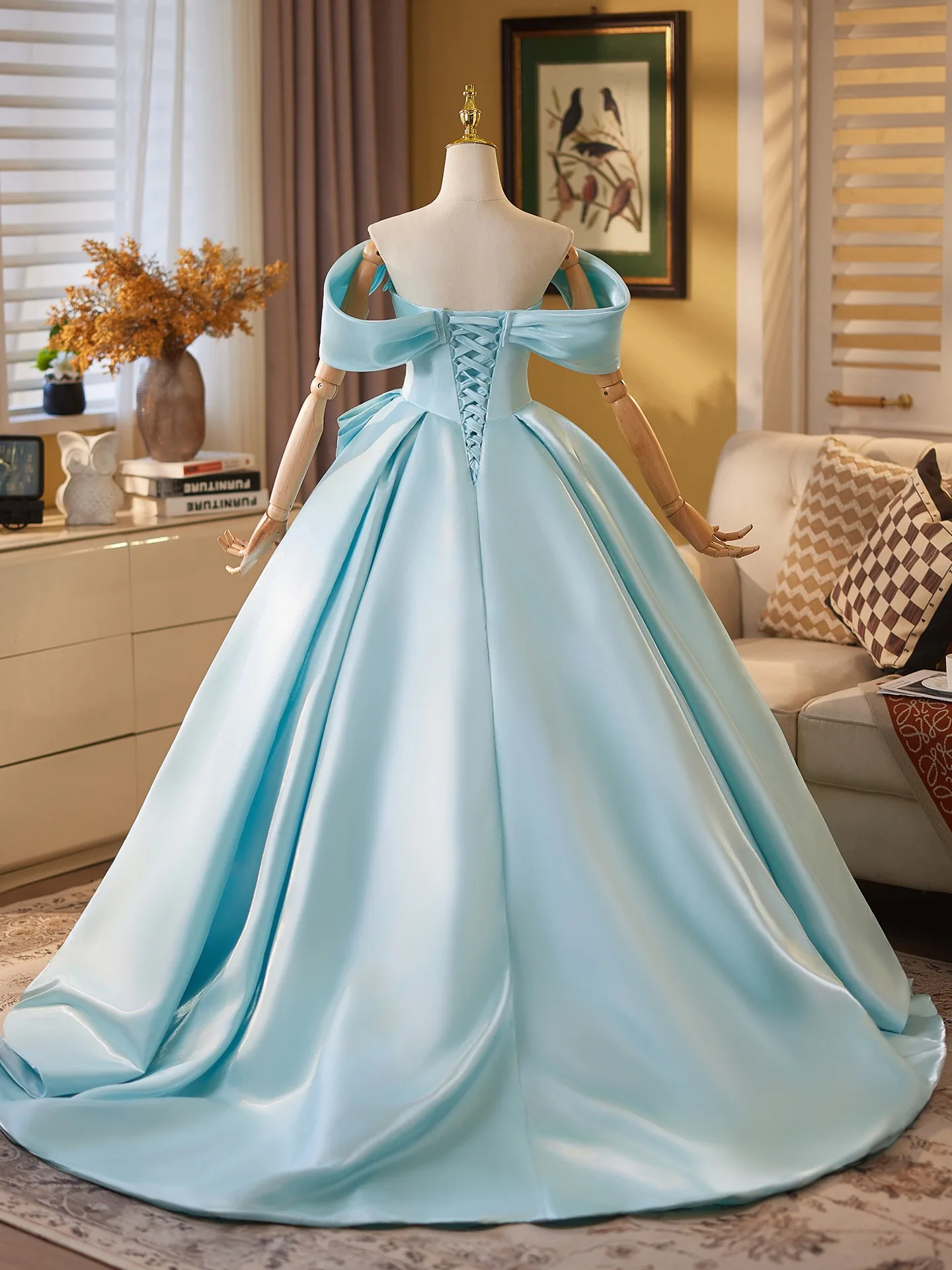 sachin and babi light blue dress Mint Green Off Shoulder Long Prom Dresses with Bow Appliques, Long Min –  Lwt Dress main image 1