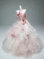 Luxury / Gorgeous Flower Fairy Blushing Pink Handmade  Pearl Rhinestone Appliques Cascading Ruffles Prom Dresses 2025 Ball Gown Strapless Sleeveless Backless Chapel Train