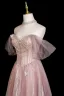 Charmant Bling Bling Rougissant Rose Perlage Faux Diamant Paillettes Robe De Bal 2025 Princesse De l'épaule Manches Courtes Dos Nu Longue Promo Robe De Ceremonie