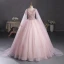 Elegant Blushing Pink Sequins Lace Flower Prom Dresses 2023 Ball Gown V-Neck Short Sleeve Backless Floor-Length / Long Prom Formal Dresses