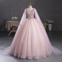 Elegante Rosa Pailletten Spitze Blumen Ballkleider 2023 Ballkleid V-Ausschnitt Kurze Ärmel Rückenfreies Lange Ball Festliche Kleider