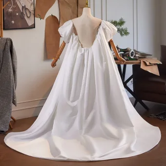 Elegant White Satin Puffy Short Sleeve Prom Shawl Accessories 2025
